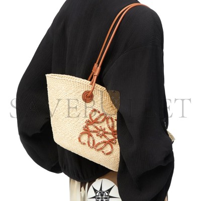 LOEWE SMALL ANAGRAM BASKET BAG IN IRACA PALM AND CALFSKIN A223P65X01-2435 (38*17*13cm)